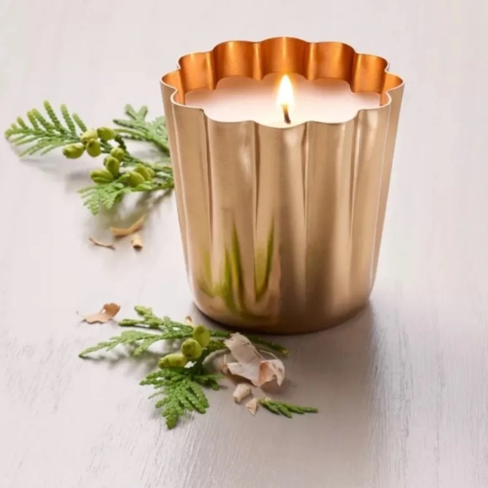 HEARTH & HAND NEW fireside spruce pleated brass Christmas candle -5.5pz